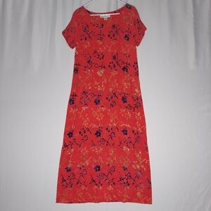 Norm Thompson Maxi Dress Medium Red Tie Dye Floral Short Sleeve Tropical 90s